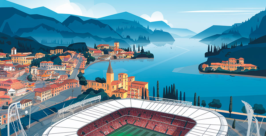 maglietta del como calcio e della città del lago di como