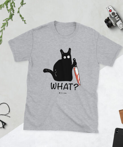 Maglietta donna What? - T-shirt Dark Humor con Gatto Misterioso